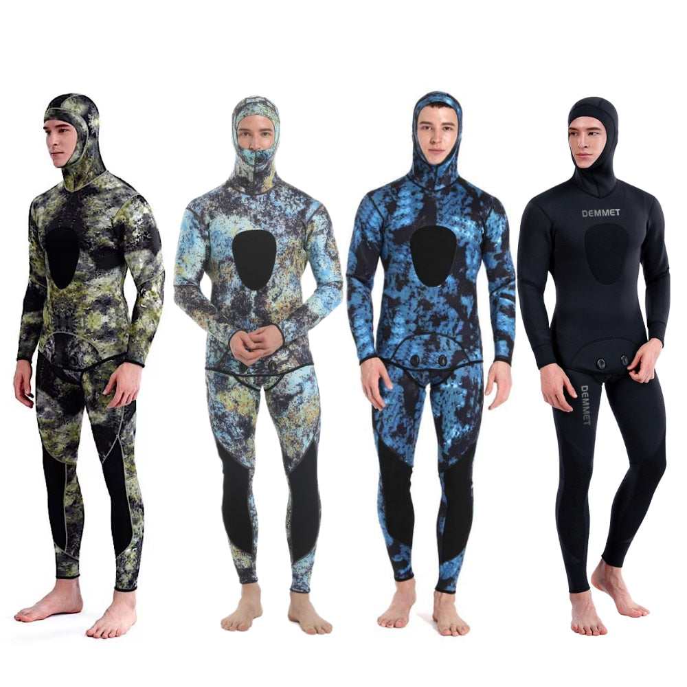 HOT 3mm Camouflage Wetsuit Long Sleeve Fission Hooded 2 Pieces Of Neoprene Submersible  For Men Keep Warm Waterproof Diving Suit