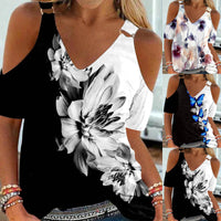 Fashion Print Off Shoulder Ladies Tops Summer Sexy V Neck Short Sleeve Casual Blouse 2022 Hot  Women Outfits Party Dress Shirts