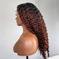 Soft 26 Inch Long Ombre Honey Blonde Brown Kinky Curly Preplucked Lace Front Wig For Black Women 180% Density Baby Hair Glueless