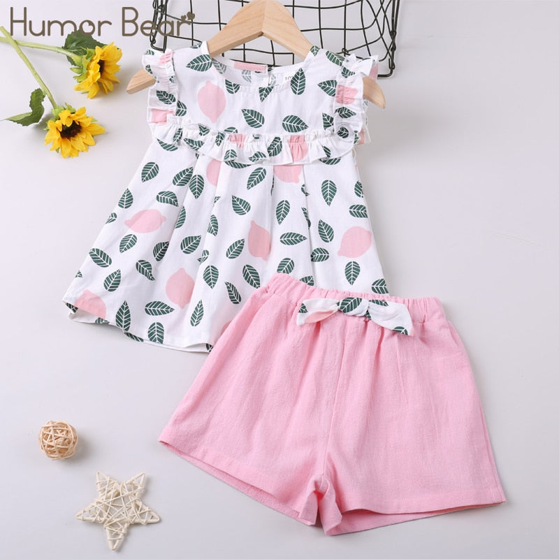 Humor Bear  Summer Girl Clothes Sets 2Pcs Fashion Navy Short Sleeve +Pleated Skirt Kids Clothes Suit Cute Toddler Clothes