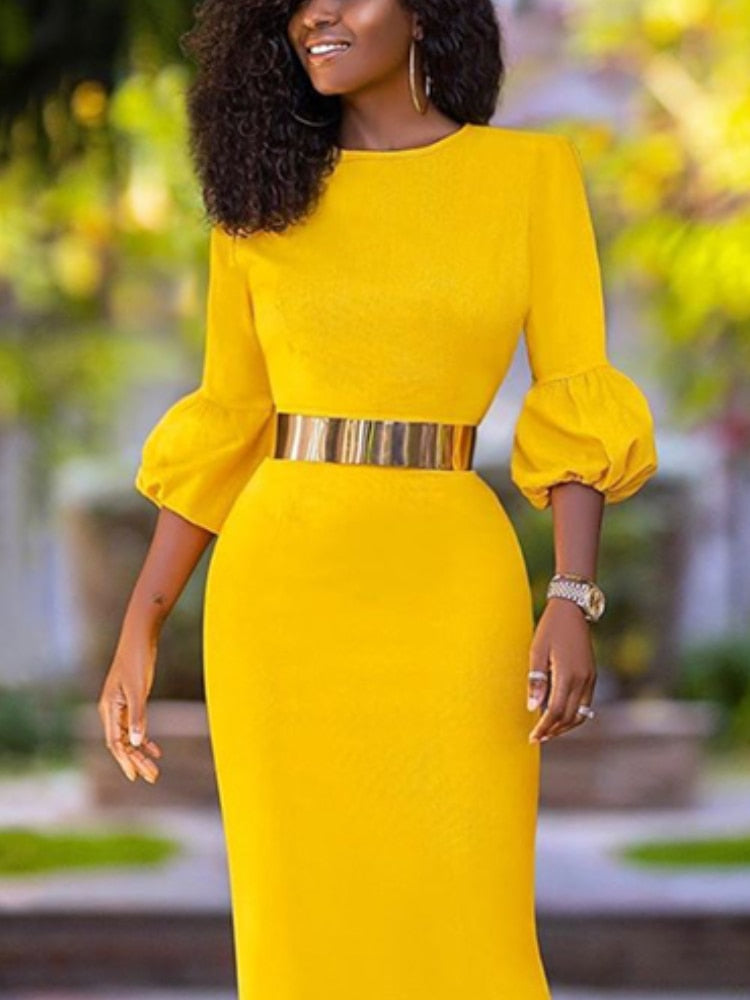 Women Dress Bodycon Three Quater Sleeve O Neck Elegant Classy Female Slim Party Celebrate Fashion African Package Hip Vestidos