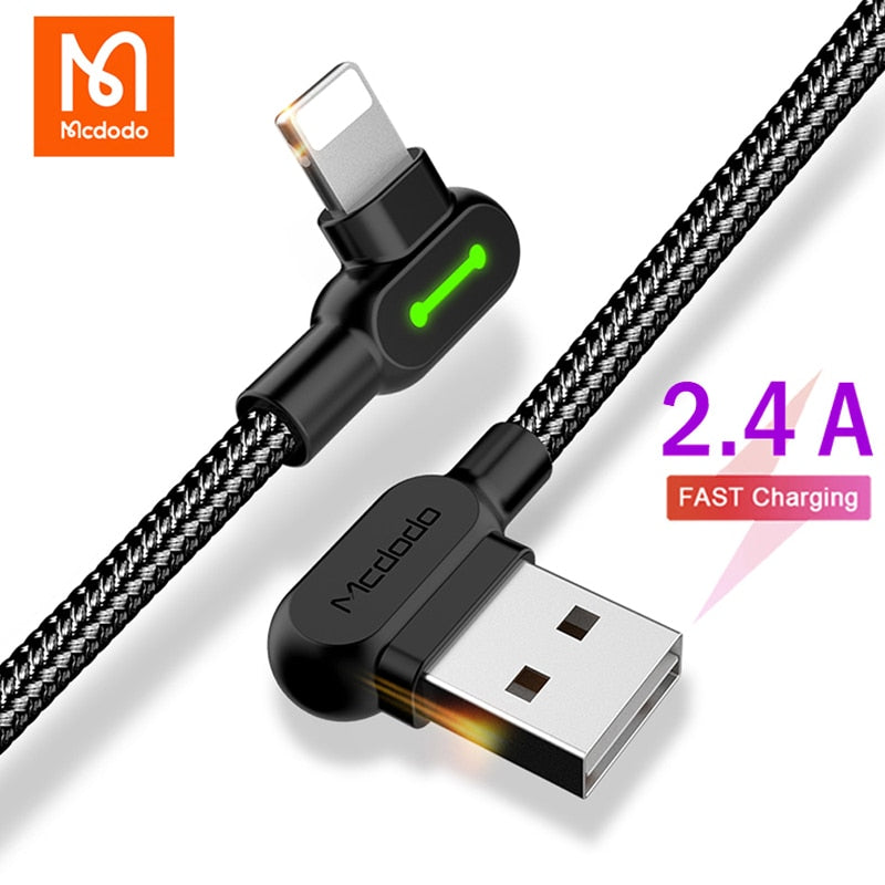 Mcdodo USB Cable Lightning Fast Charging Data Cord For iPhone 14 13 12 11 Pro Max X IOS 90 Degree Right Angle Phone Charger Line