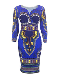 Sexy African Dresses for Women Cosplay Costume Dashiki Print Tribal Ethnic Fashion V-neck Dress