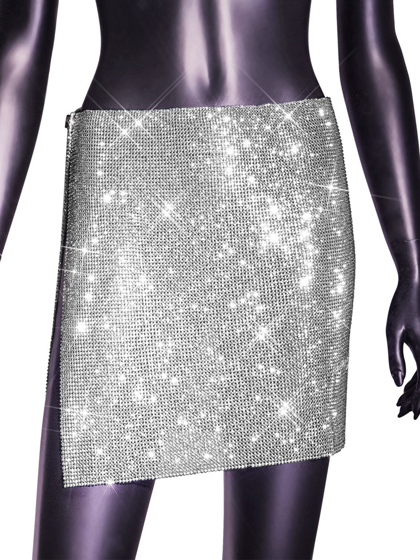 Sexy see through rhinestone mini skirt women Summer beach club party skirt shiny pencil skirts woman 2023 rave festival clothing