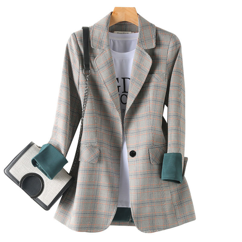 2022 New Fashion Business Interview Plaid Suits Women Work Office Long Sleeve Blazer