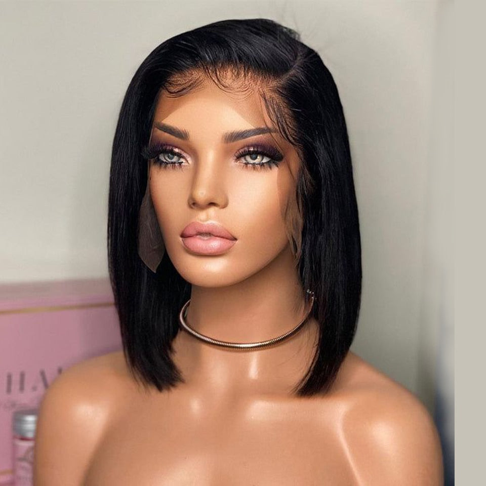 Short Bob Human Hair Wigs Brazilian 13X4 Glueless Straight Lace Front Wigs For Women Transparent Lace Pre Plucked Bone Bob Wig