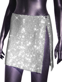 Sexy see through rhinestone mini skirt women Summer beach club party skirt shiny pencil skirts woman 2023 rave festival clothing