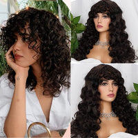 Short Curly Wigs with Bangs Copper Red Loose Wave Synthetic Wigs for Women Natural Hair Cosplay Party Heat Resistant Fiber