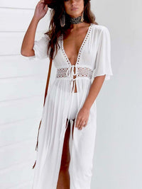 Sexy Beach Long Maxi Dress Women Bikini Cover Up White V Neck Dress Robe