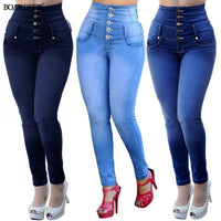 Women Jeans Pants Ladies Spring Autumn High Waist Casual Stretch Denim Pencil Pants Female Slim Buttons Skinny Push Up Trousers