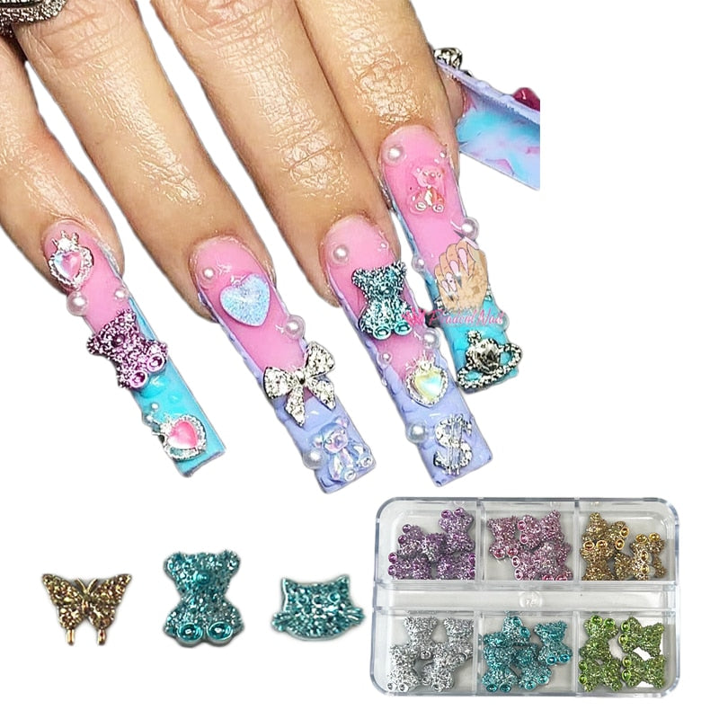 A Box Popular Mixed 3d Nails Art Butterflies Bear Cats Charms DIY  Manicure Decorations Accessories Supplies