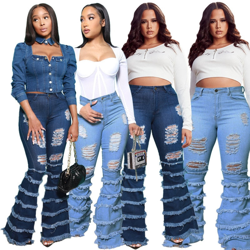 Skinny Jeans Women High Waist Stretch Ripped Denim Pants Hip Fit Leggings Slim Elastic Mom Jean Casual Comfy Trousers