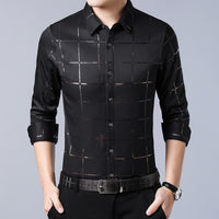 2022 Brand Casual Spring Luxury Plaid Long Sleeve Slim Fit Men Shirt