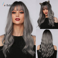 La Sylphide Synthetic Hair Wigs Cosplay Wig Long Wave Root Black Ombre Pink for Woman Heat Resistant Fiber Daily Party Wig