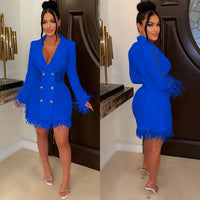 Casual Women Dress Tassel Deep V-neck Solid Color Full Sleeve Party Night Clubwear Dresses For Women Vestidos