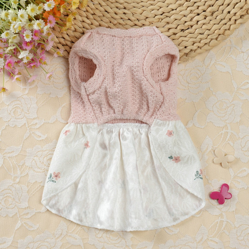 Dogs Clothing Dog Sweater Dress Dog Princess Dress Pet Small Costume Bow Cute Summer Floral Crew Neck Dress Pet Supplies