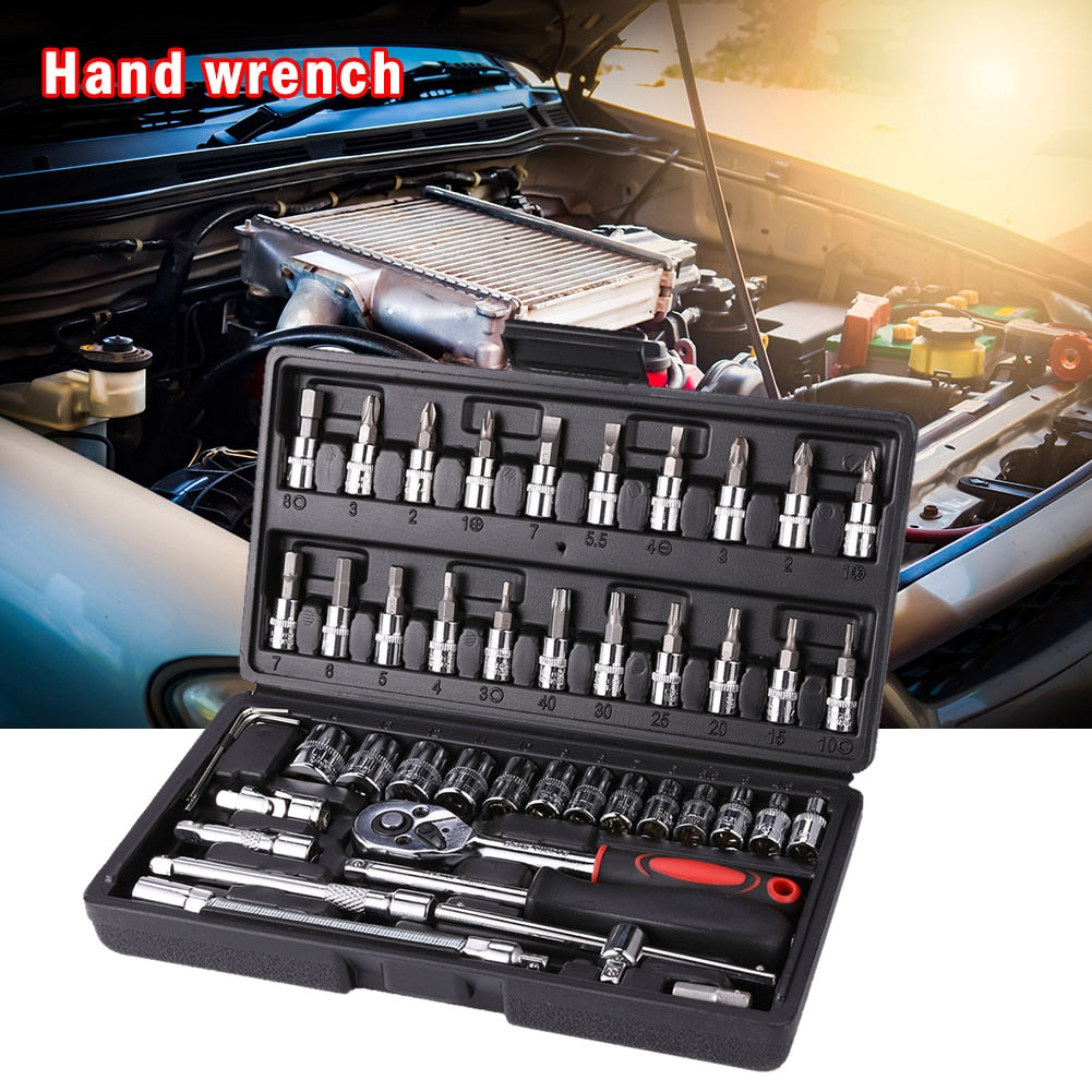 46pcs Combination Set Wrench Socket Spanner Durable Screwdriver Household Motorcycle Car Repair Tool Kits Accessory