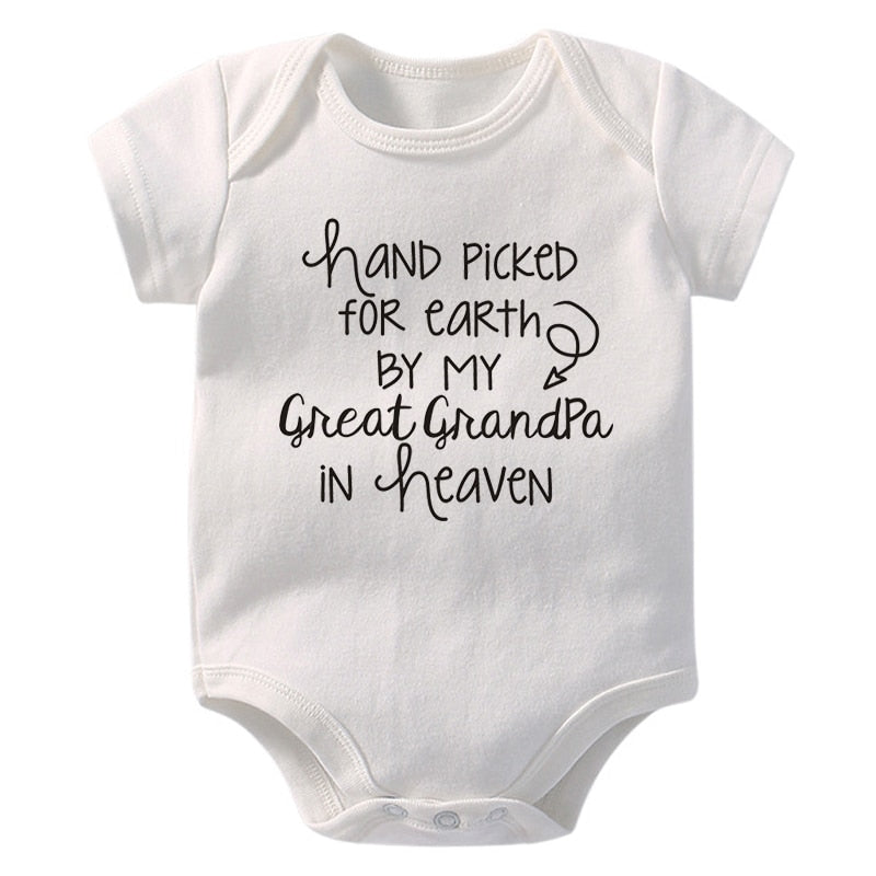 Hand Picked For Earth By My Great Grandpa In Heaven Printed Newborn Baby Bodysuit Cotton Body Baby Girl Boy Romper Clothes