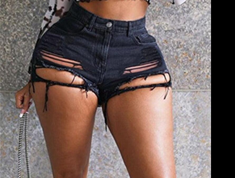 Fashion Sexy High Waist Ladies Denim Shorts 2021 Summer New Women&#39;s Ripped Hollow Out Hole Streetwear Shorts Jeans