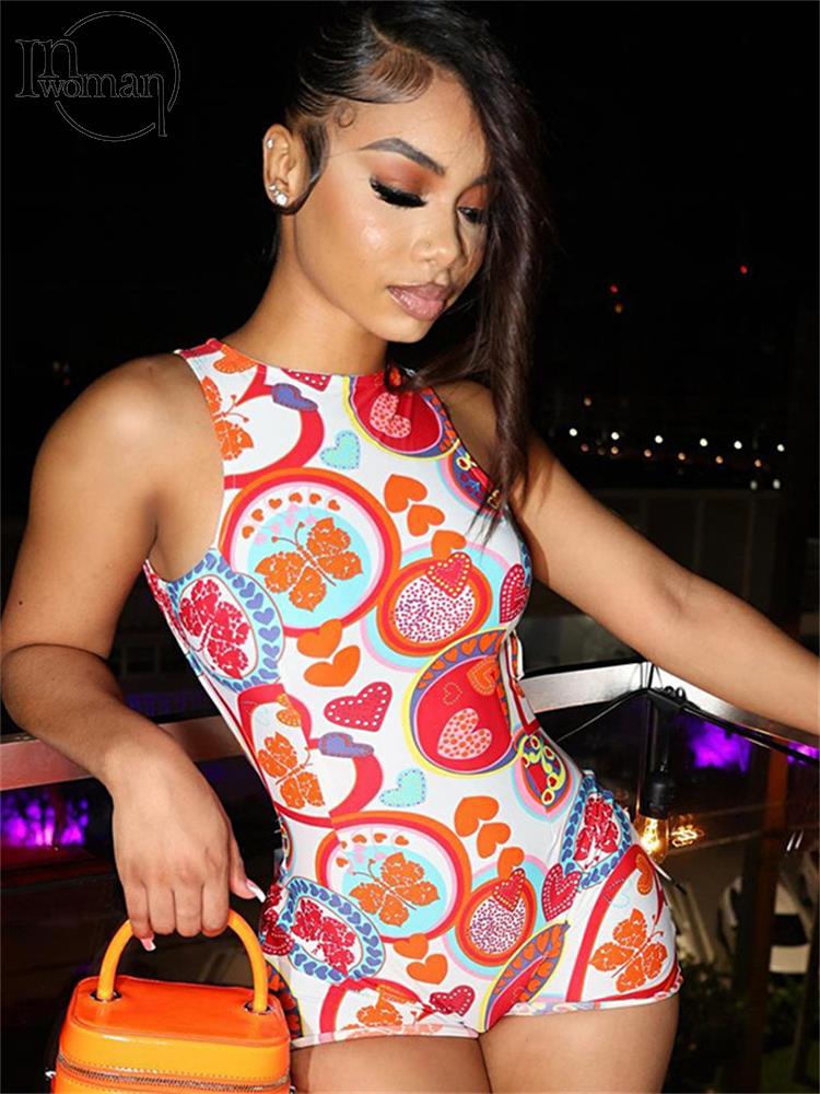 Sexy Summer Y2k Streetwear One Piece Print Playsuit Club Outfit