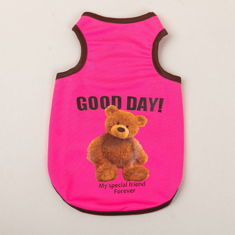 Spring Summer Dog Vest Thin Breathable Puppy Clothes Cute Bear Printed Cat T-shirt Sleeveless Chihuahua Pullover Pet Supplies