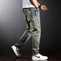 Dragon Embroidered Jeans Men Streetwear Denim Pants Fashion Ripped Jeans Pants Plus Size 38 40 Trousers Male Bottoms