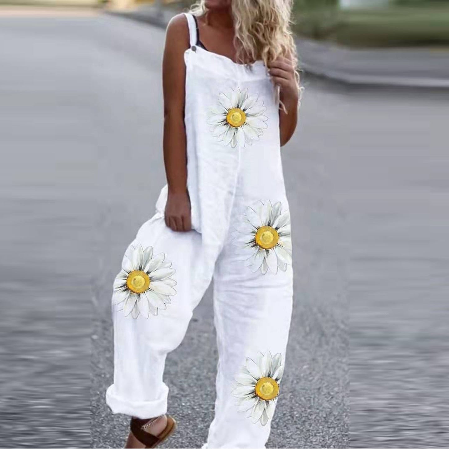 S-3xl Solid Color Women Casual Loose Breathable Sleeveless Long Jumpsuit Overalls Fashion Female White Cotton Summer Outwear