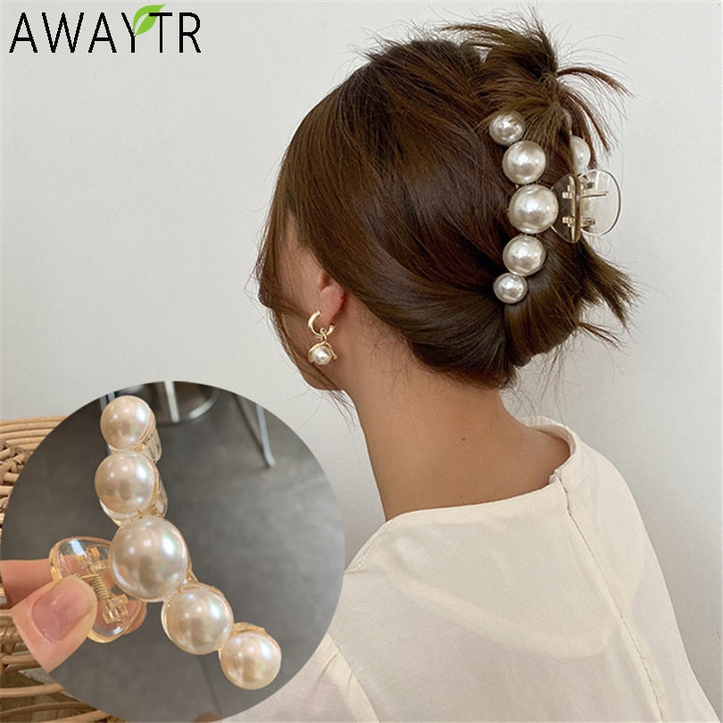 AWATYR 2021 New Hyperbole Big Pearls Acrylic Hair Claw Clips Big Size