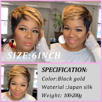 WIGERA  Highlight Synthetic Wigs Short Straight  Pixie Cut Hair Bob Wig Honey Gold Mix Black  Hair For Woman