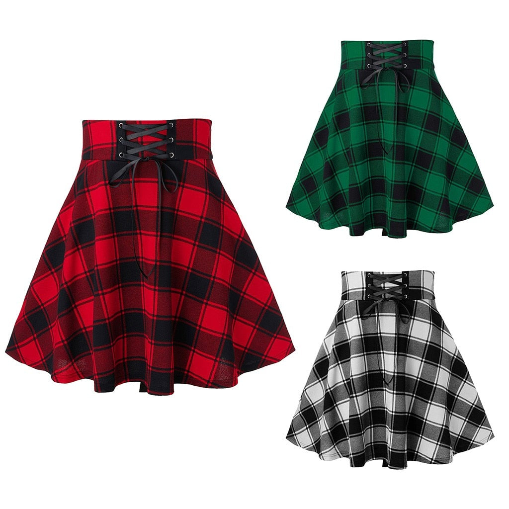 Sexy Black Checkered Women&#39;s Gothic Skirt Women Pleated Plaid Skirts