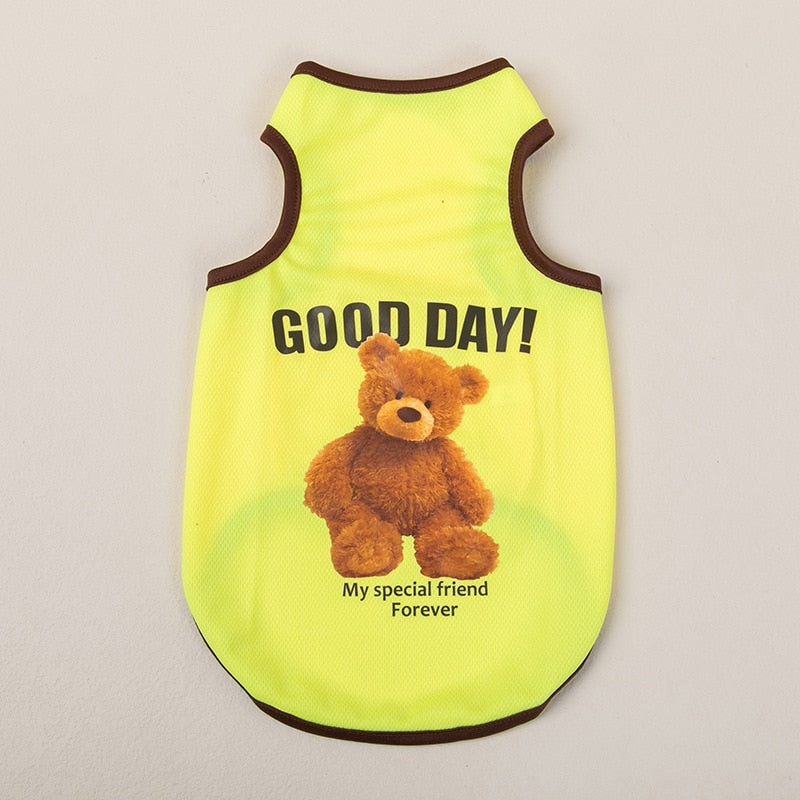 Spring Summer Dog Vest Thin Breathable Puppy Clothes Cute Bear Printed Cat T-shirt Sleeveless Chihuahua Pullover Pet Supplies