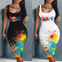 Summer Daily Dresses for Women 2023 Fashion Tie Dye Print Sexy Party Sleeveless U-Neck Bodycon Casual Dresses