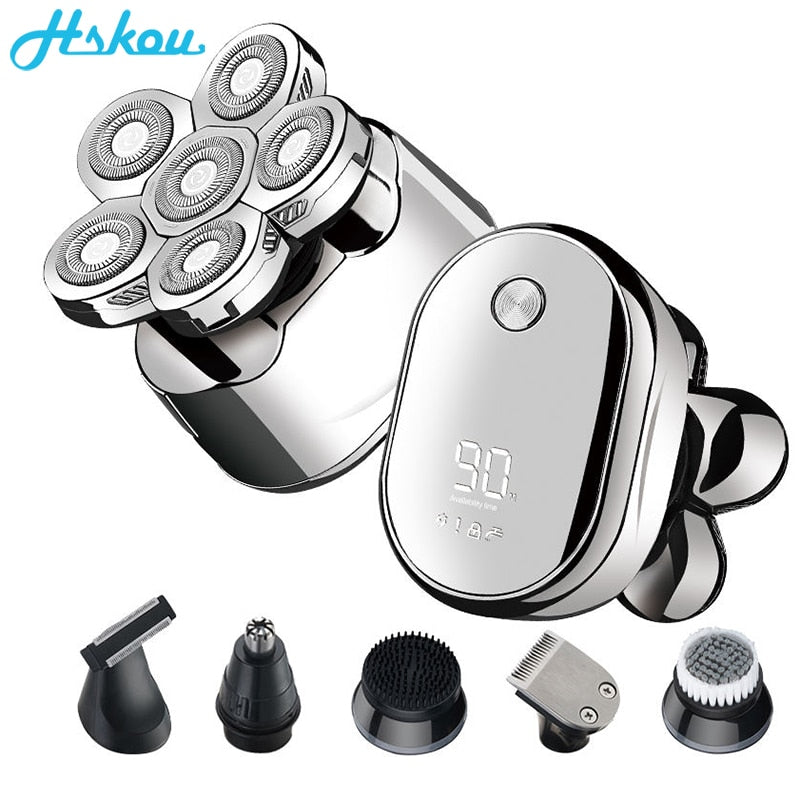 HSKOU 6 in 1 Men's Electric Shaver Man Trimmer Beard Rechargeable Portable Barber Male Shaving Machine Clipper Personal Care