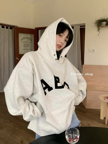 Vintage Hooded Sweatshirt Streetwear Light Gray Dark Green Long Sleeve Oversized Hoodie Winter Warm Cotton Fleece Hoodies Women