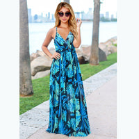 New Spring Summer Women Casual Tropical Boho Floral Print Evening Party Beach Long Maxi Straps Dresses Sexy Backless Sundress