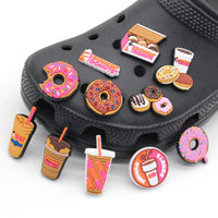 New jibz 1pcs cartoon Donut Shoe Charms DIY dessert drink clogs Shoe Aceessories Fit croc Sandals Decorate buckle kid girl Gifts