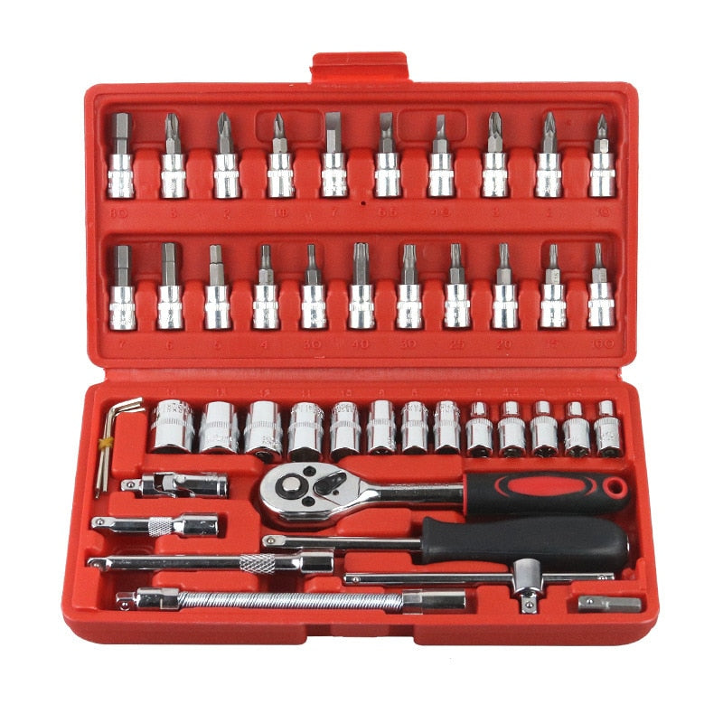 46pcs Car Repair Tool Kit Socket Set Car Repair Tool Ratchet Torque Wrench Combo Auto Repairing Tool Set