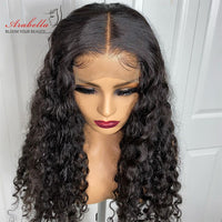 Deep Wave Lace Frontal Wig 210 Density 13x4 Transparent Lace Wig Pre Plucked Bleached Knots Arabella Remy Deep Curly Wig