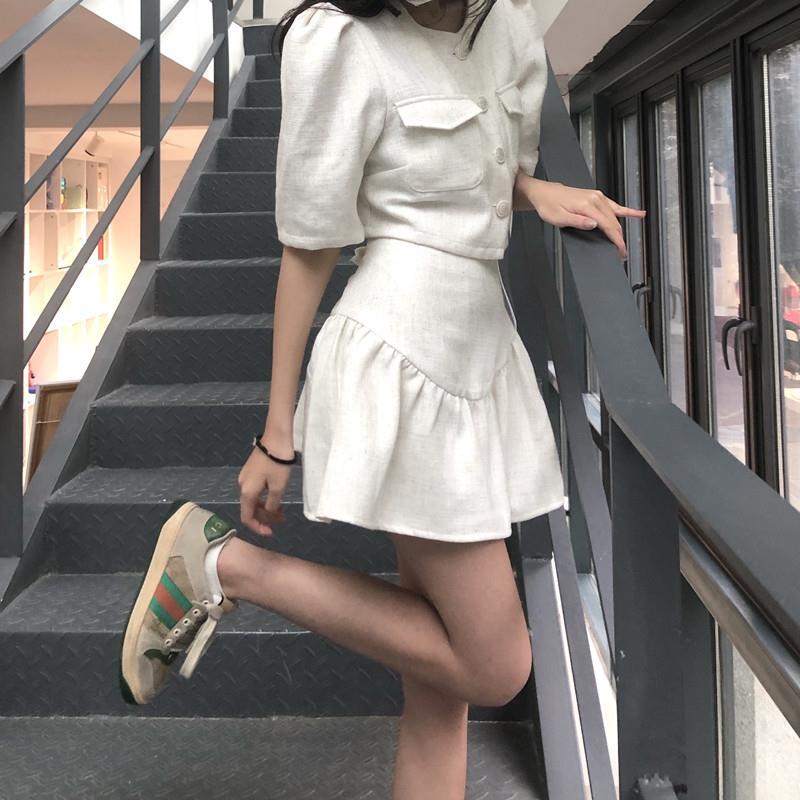 2022 Summer New Fashion Light Luxury Suit Women Korean Style Puff Sleeve Skirt Suit