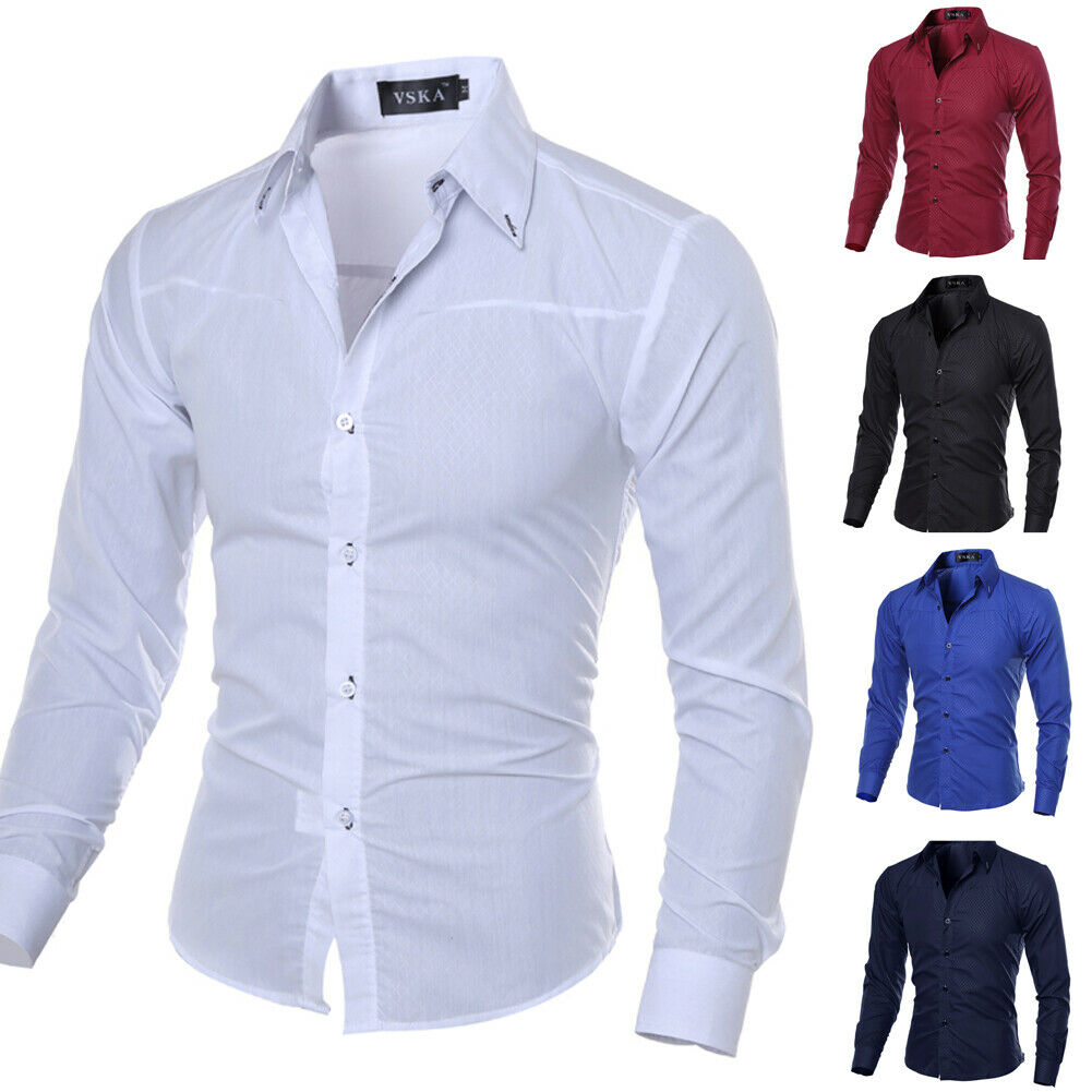 Men's Luxury Casual Formal Shirt Long Sleeve Slim Fit Male Short Long Sleeve Shirt