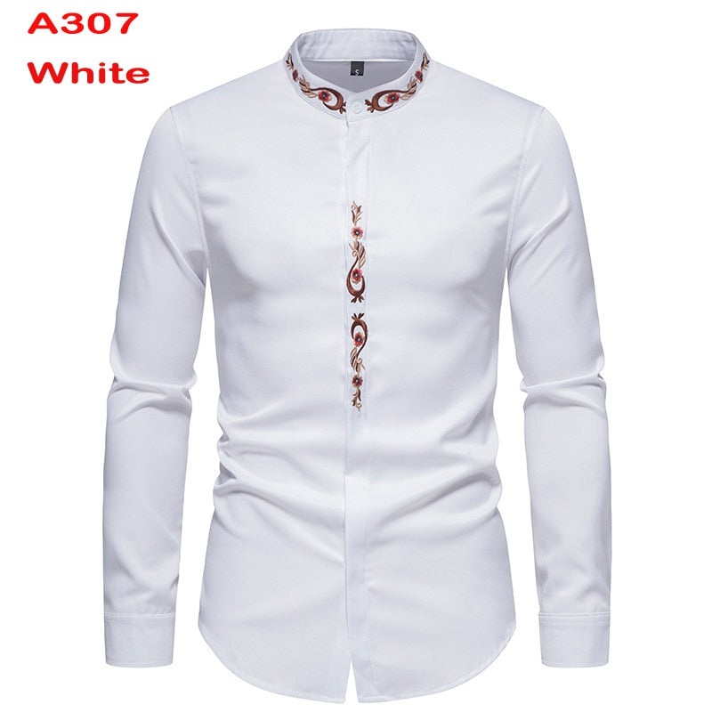 Chemise à col Mandarin pour homme, tenue décontractée à manches longues et boutons avec poche, de marque, 2XL, 2022