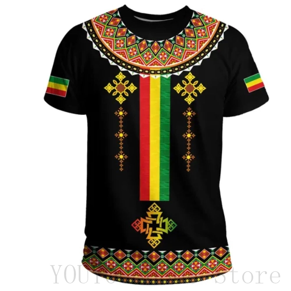 Summer New Tigray Active Flag Country Flag 3D Printing High Quality T-Shirt Summer Round Neck Men's Ladies Loose Casual T-Shirt