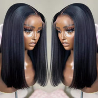 Brazilian Straight Human Hair Wigs Transparent Lace Closure Remy Pre-Plucked