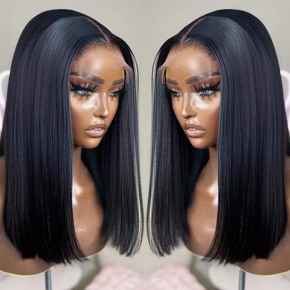 Brazilian Straight Human Hair Wigs Transparent Lace Closure Remy Pre-Plucked