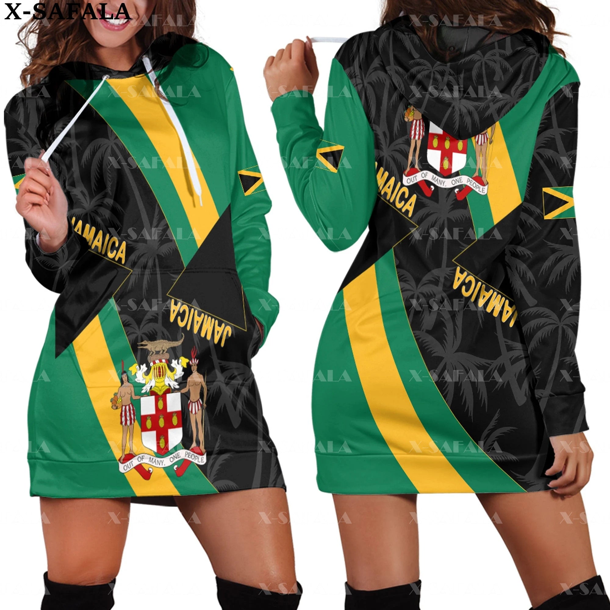 JAMAICA Emblem Country Flag New Harajuku Novelty 3D Print Autumn Hoodie Dress Women Casual Wear Long Sleeve Hooded Dress-5