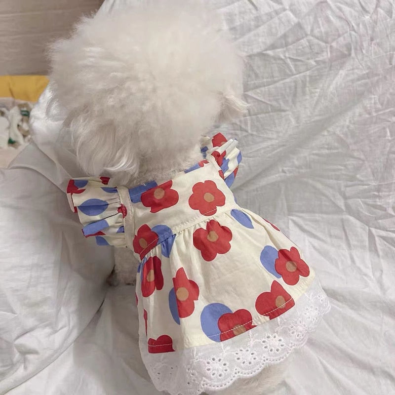 Princess Style Dog Dresses Pet Floral Skirt Cotton Suspender Pet Clothing Mesh Skirt Sweet Dog Clothes for Small Dogs Pet Items