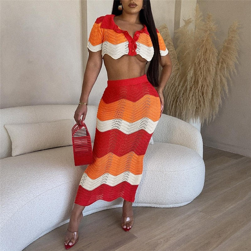 Cover Up For The Beach And Sea Dress Women 2023 Ladies Summer Collection Breasted Cardigan Choli Spell Color Knit Suit Print