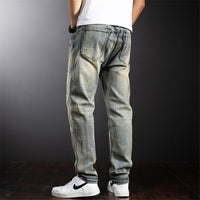 Dragon Embroidered Jeans Men Streetwear Denim Pants Fashion Ripped Jeans Pants Plus Size 38 40 Trousers Male Bottoms