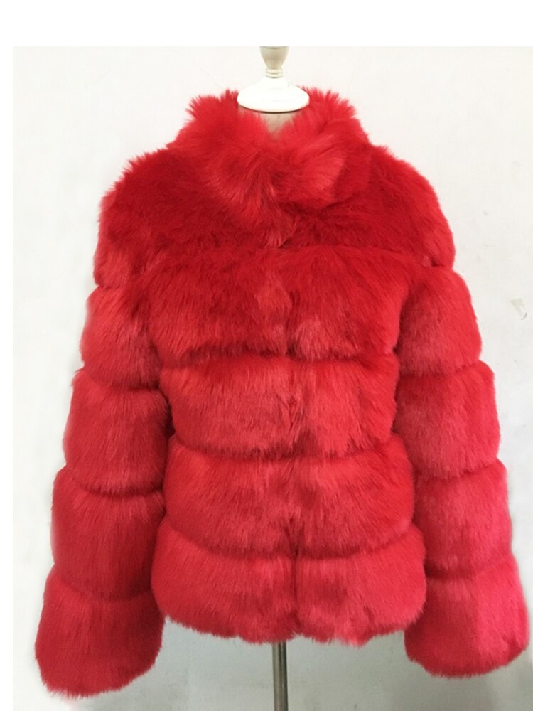 Women's Elegant Faux Fur Coat - Autumn Winter, Fluffy Black, Thick Warm, Office Style, Available in Multiple Sizes Red / L Women's Elegant Faux Fur Coat - Autumn Winter, Fluffy Black, Thick Warm, Office Style, Available in Multiple Sizes Red / L