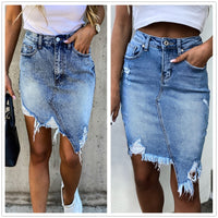 Sexy 2022 Summer New Ripped Irregular Denim Skirts For Women Fashion Street Hipster